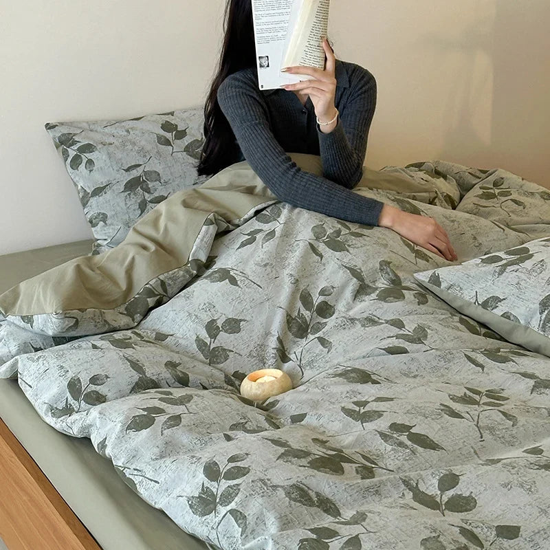 Bedding Set Breathable Cotton Percale Reversible Leaf Print