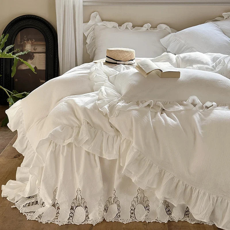 Bedding Set Breathable Cotton Percale Ruffle & Lace
