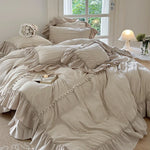 Bedding Set Breathable Cotton Percale Ruffled & Pompom Trim