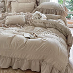 Bedding Set Breathable Cotton Percale Ruffled & Pompom Trim