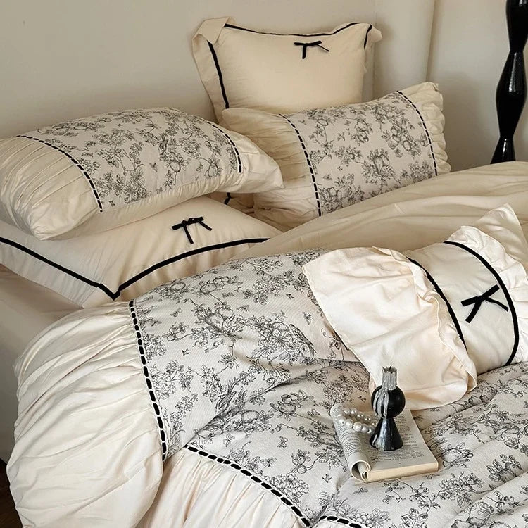 Bedding Set Breathable Cotton Percale Toile Print 4-Piece