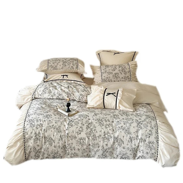 Bedding Set Breathable Cotton Percale Toile Print 4-Piece