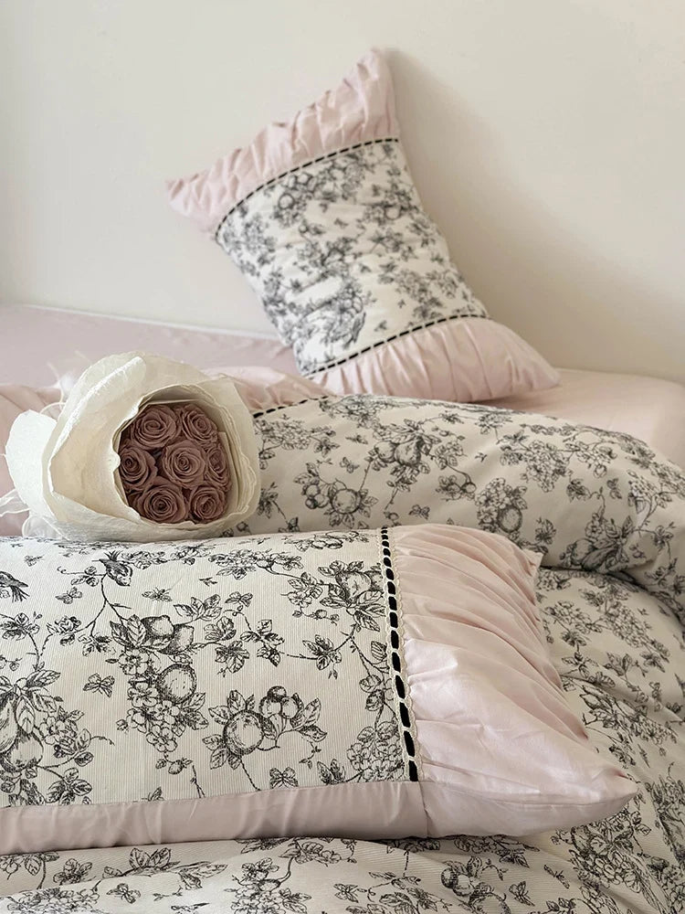 Bedding Set Breathable Cotton Percale Toile Print 4-Piece