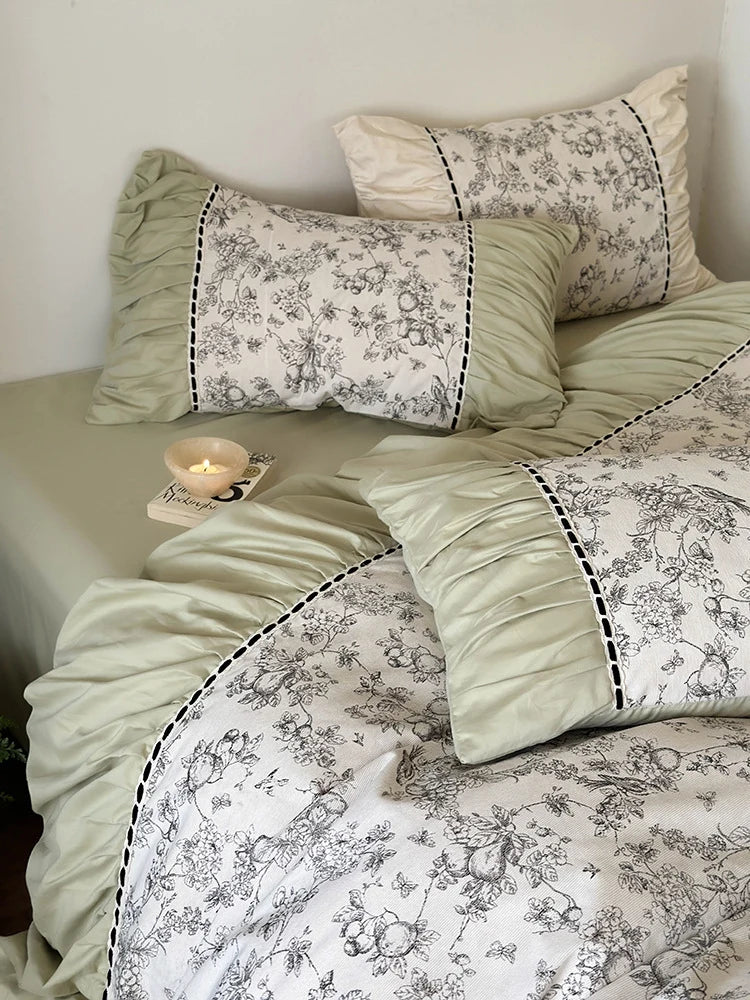 Bedding Set Breathable Cotton Percale Toile Print 4-Piece