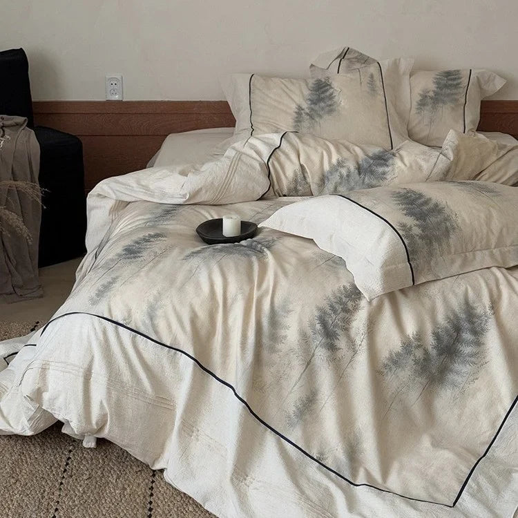 Bedding Set Breathable Cotton Percale Watercolor Fern 4-Piece