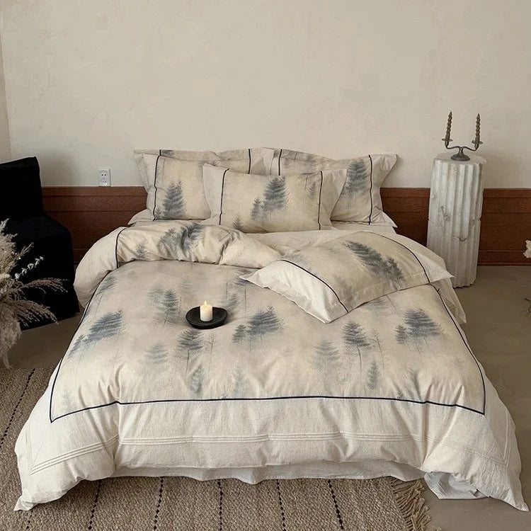 Bedding Set Breathable Cotton Percale Watercolor Fern 4-Piece