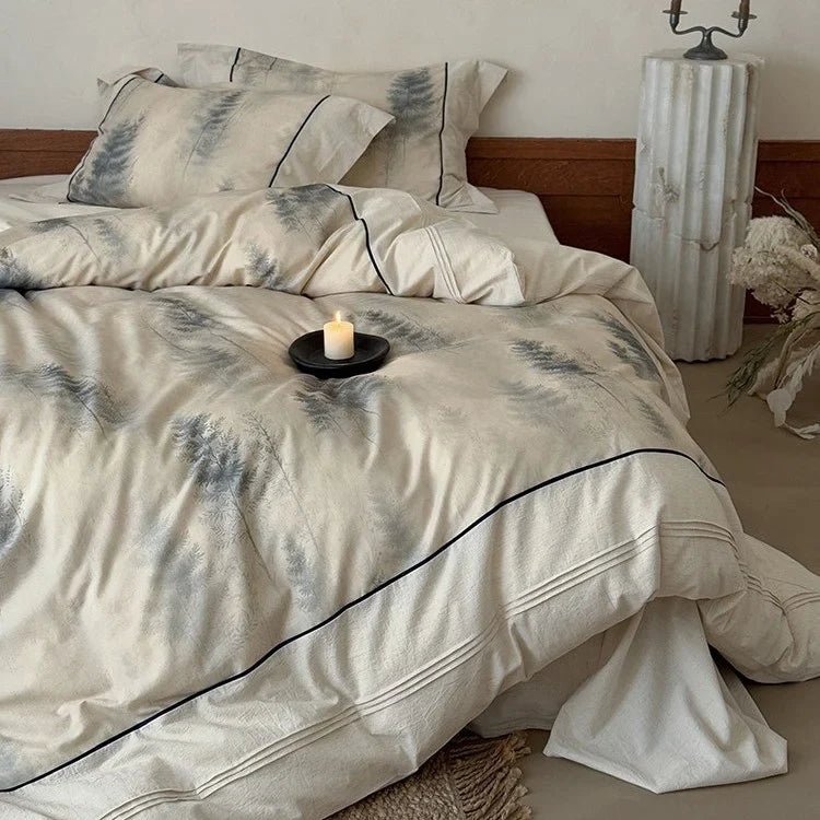Bedding Set Breathable Cotton Percale Watercolor Fern 4-Piece