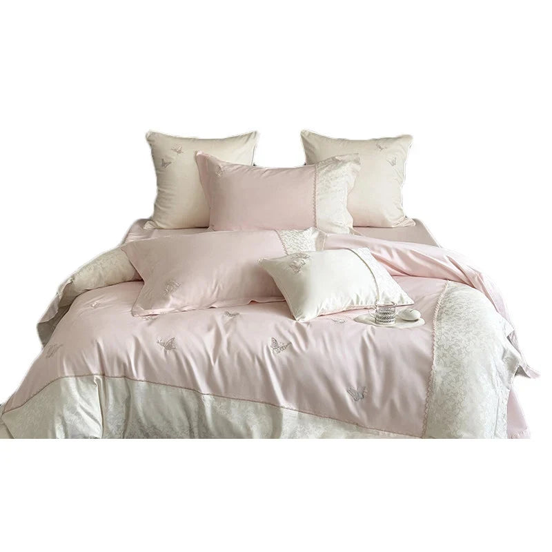 Bedding Set Breathable Cotton Satin Butterfly Embroidery