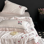 Bedding Set Breathable Cotton Satin Cherry Embroidery