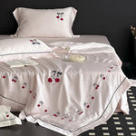 Bedding Set Breathable Cotton Satin Cherry Embroidery
