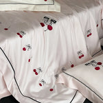 Bedding Set Breathable Cotton Satin Cherry Embroidery