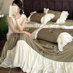 Bedding Set Breathable Cotton Satin Embroidered Rose Ruffled Skirt