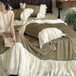 Bedding Set Breathable Cotton Satin Embroidered Rose Ruffled Skirt