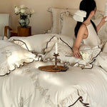 Bedding Set Breathable Cotton Satin Embroidered Set of 4