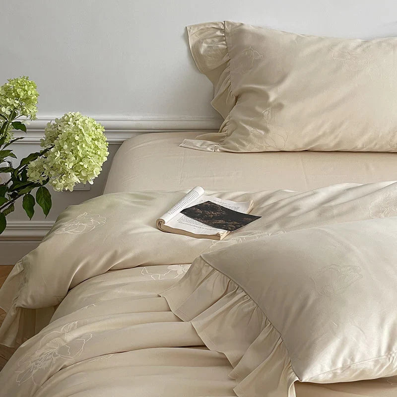 Bedding Set Breathable Cotton Satin Floral Jacquard