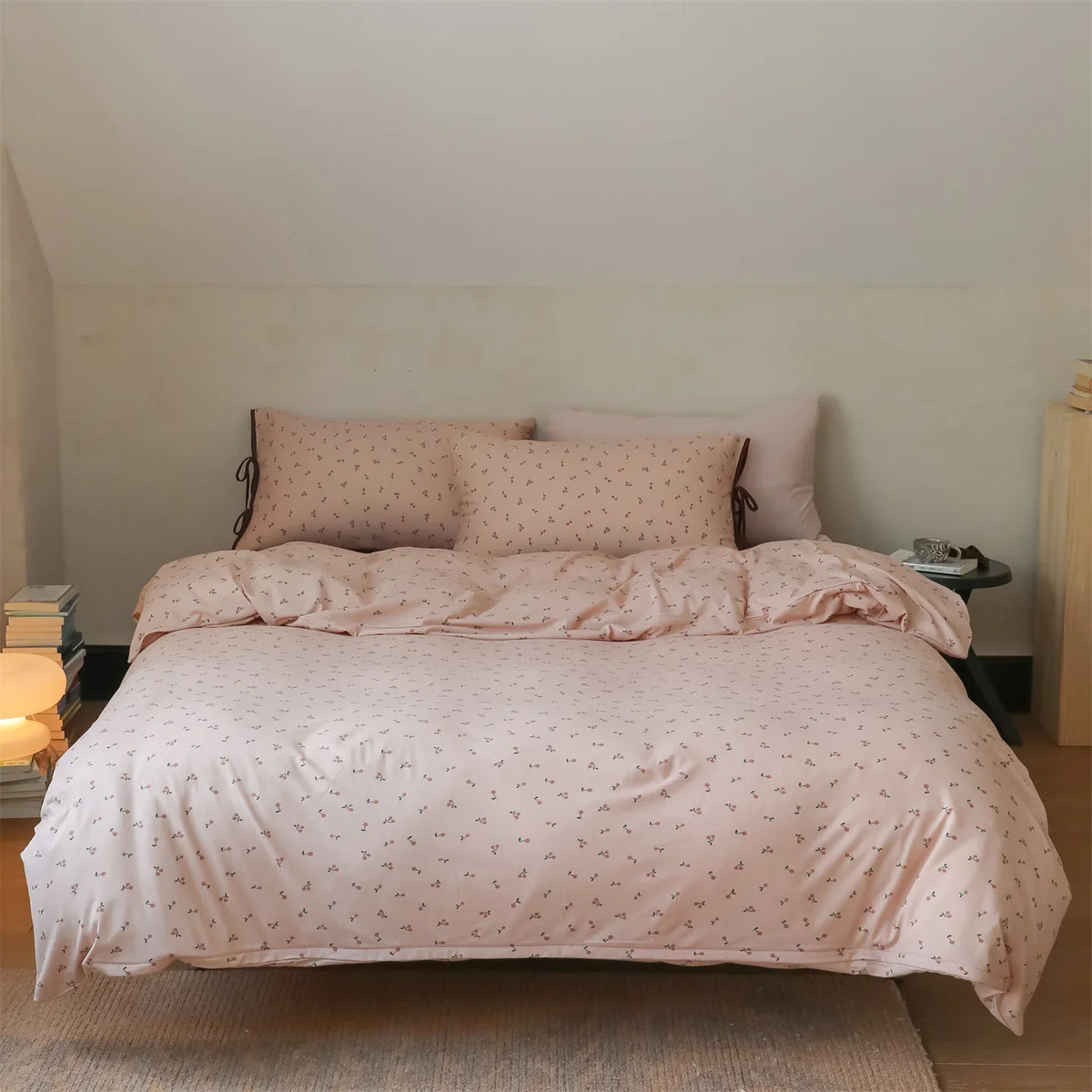 Bedding Set Breathable Cotton Satin Small Cherry Print