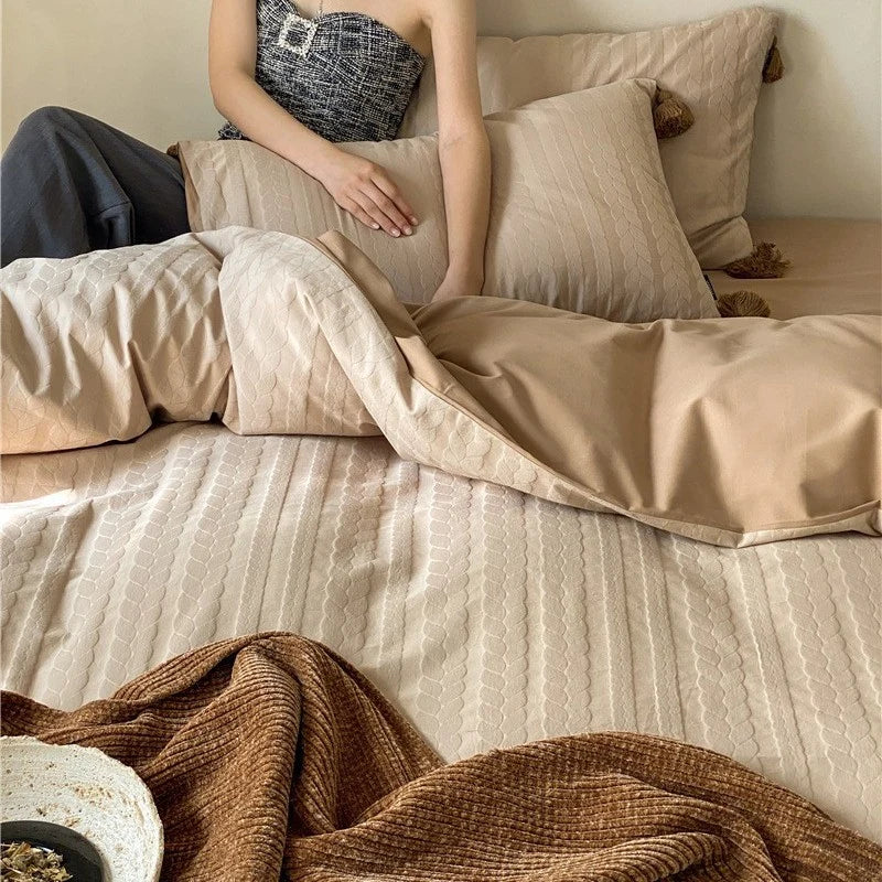 Bedding Set Breathable Cotton Satin Tone-On-Tone