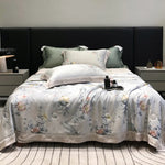 Bedding Set Breathable Cotton Satin Watercolor Floral & Ruffle Trim