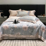 Bedding Set Breathable Cotton Satin Watercolor Floral & Ruffle Trim