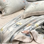 Bedding Set Breathable Cotton Satin Watercolor Floral & Ruffle Trim