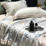 Bedding Set Breathable Cotton Satin Watercolor Floral & Ruffle Trim