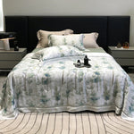 Bedding Set Breathable Cotton Satin Watercolor Floral & Ruffle Trim