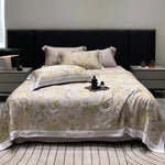 Bedding Set Breathable Cotton Satin Watercolor Floral & Ruffle Trim