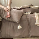 Bedding Set Breathable Cotton Woven Wave & Tassel Corners