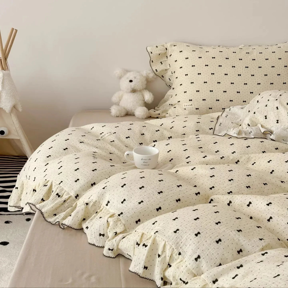 Bedding Set Breathable Double-Layer Cotton Gauze Ruffled Trim