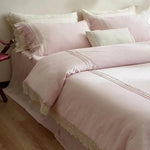 Bedding Set Breathable Linen-Look Crochet Lace Trim