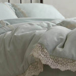 Bedding Set Breathable Linen-Look Crochet Lace Trim