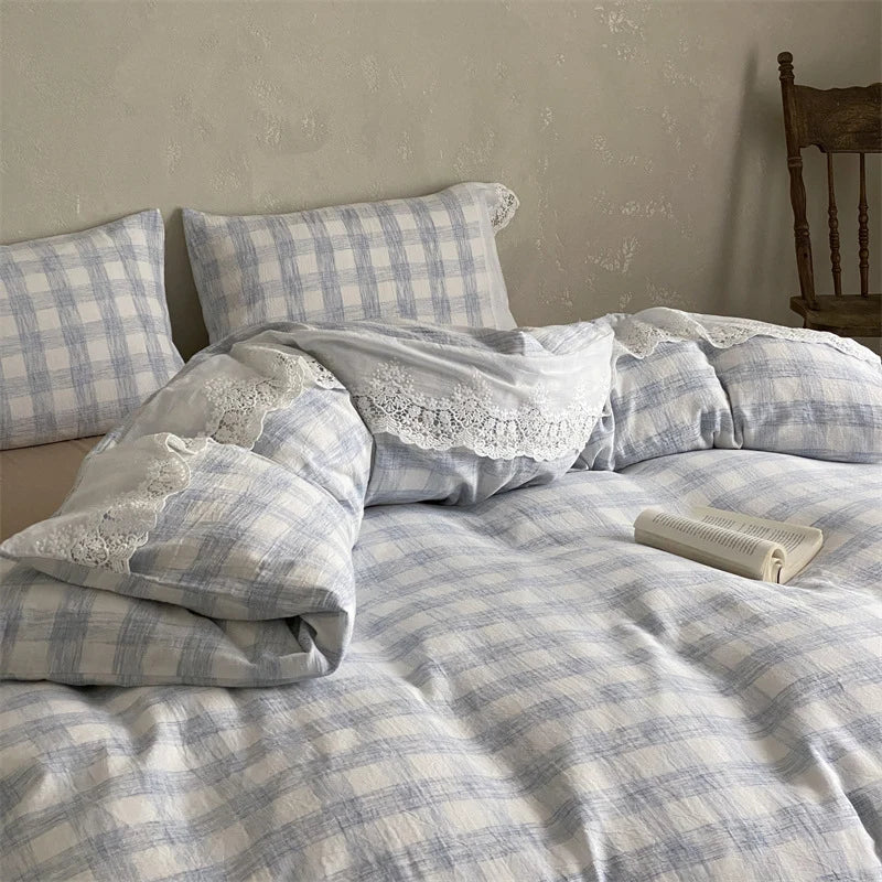 Bedding Set Breathable Soft-Washed Cotton Lace Trim
