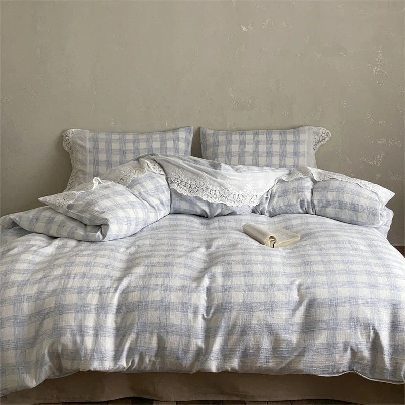 Bedding Set Breathable Soft-Washed Cotton Lace Trim