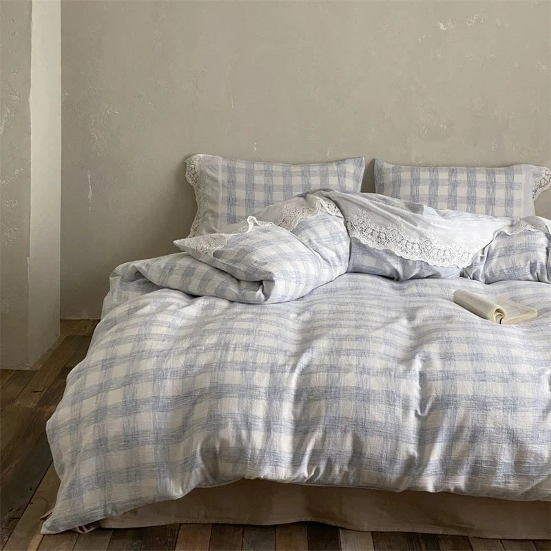Bedding Set Breathable Soft-Washed Cotton Lace Trim