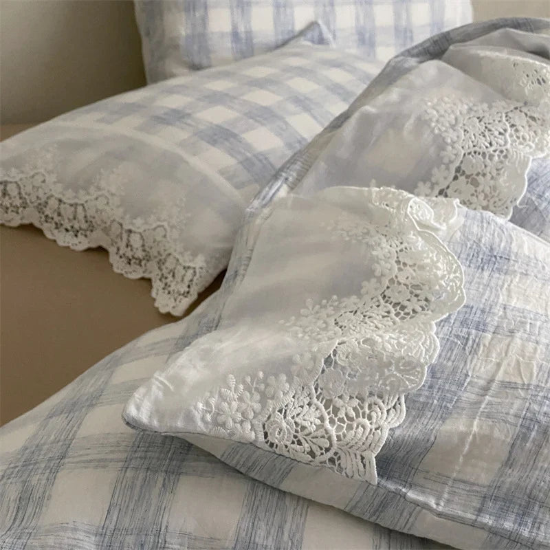Bedding Set Breathable Soft-Washed Cotton Lace Trim