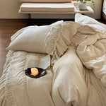 Bedding Set Breathable Washed Linen Blend Ruffle & Lace