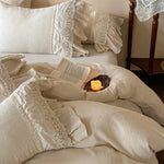 Bedding Set Breathable Washed Linen Blend Ruffle & Lace