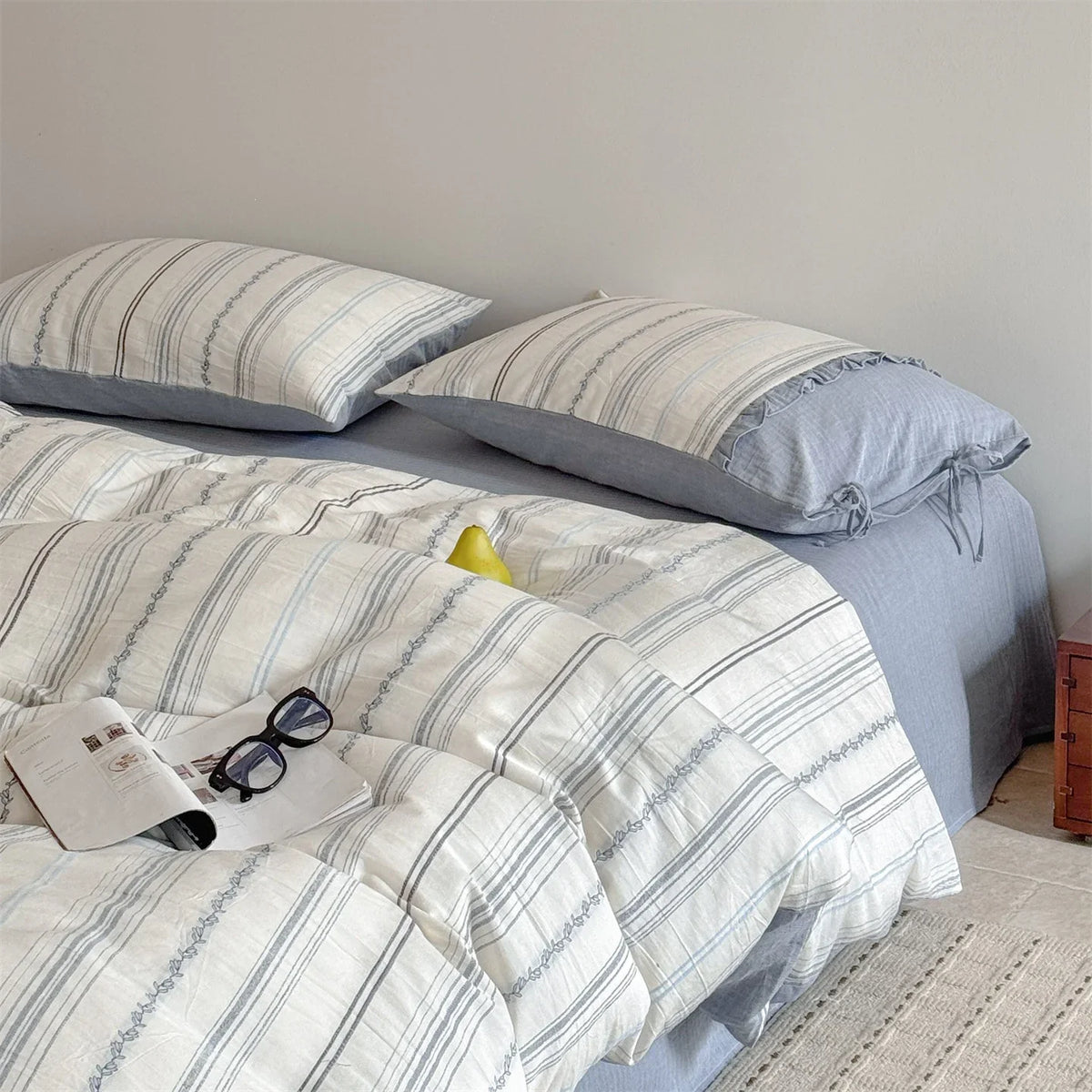 Bedding Set Breathable Washed Linen-Cotton Tie Pillowcases