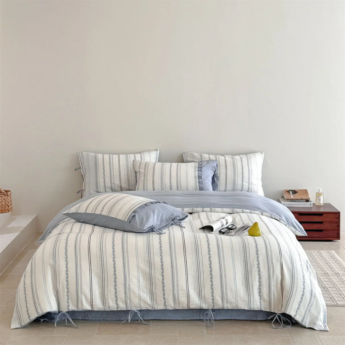 Bedding Set Breathable Washed Linen-Cotton Tie Pillowcases