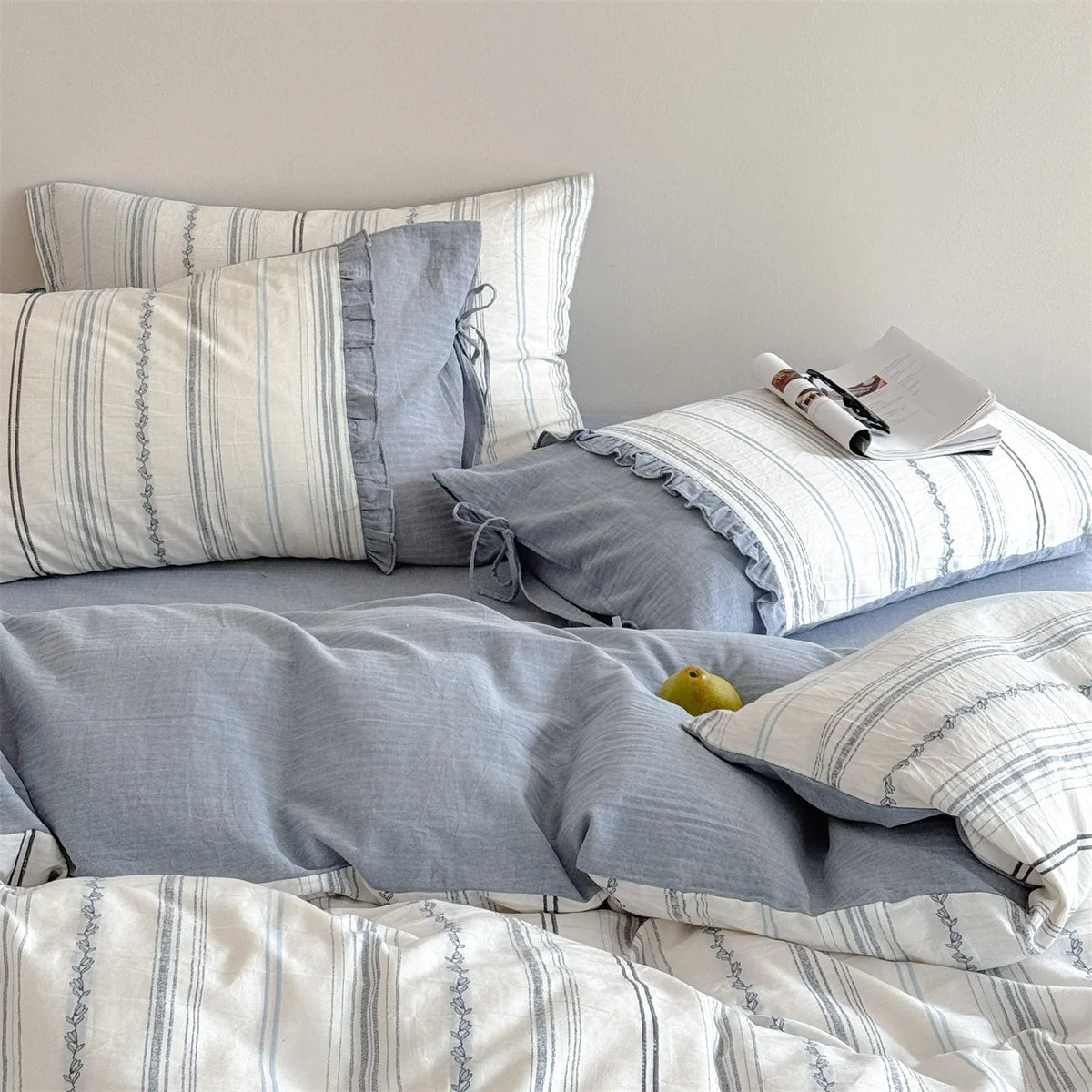 Bedding Set Breathable Washed Linen-Cotton Tie Pillowcases