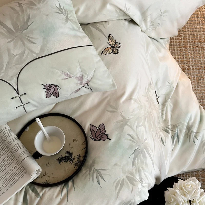 Bedding Set Breathable Woven Embroidered Butterfly Machine Washable