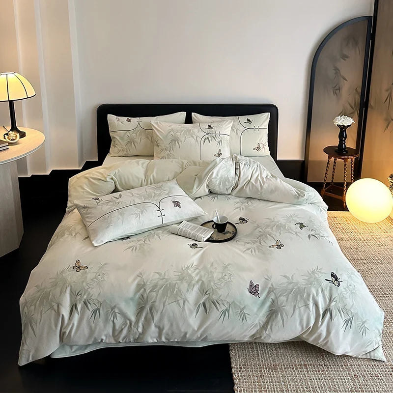 Bedding Set Breathable Woven Embroidered Butterfly Machine Washable