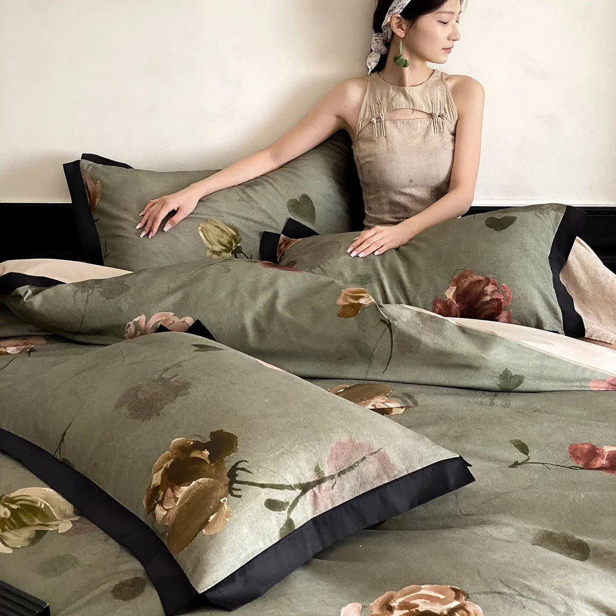 Bedding Set Breathable Woven Floral Watercolor 4-Piece