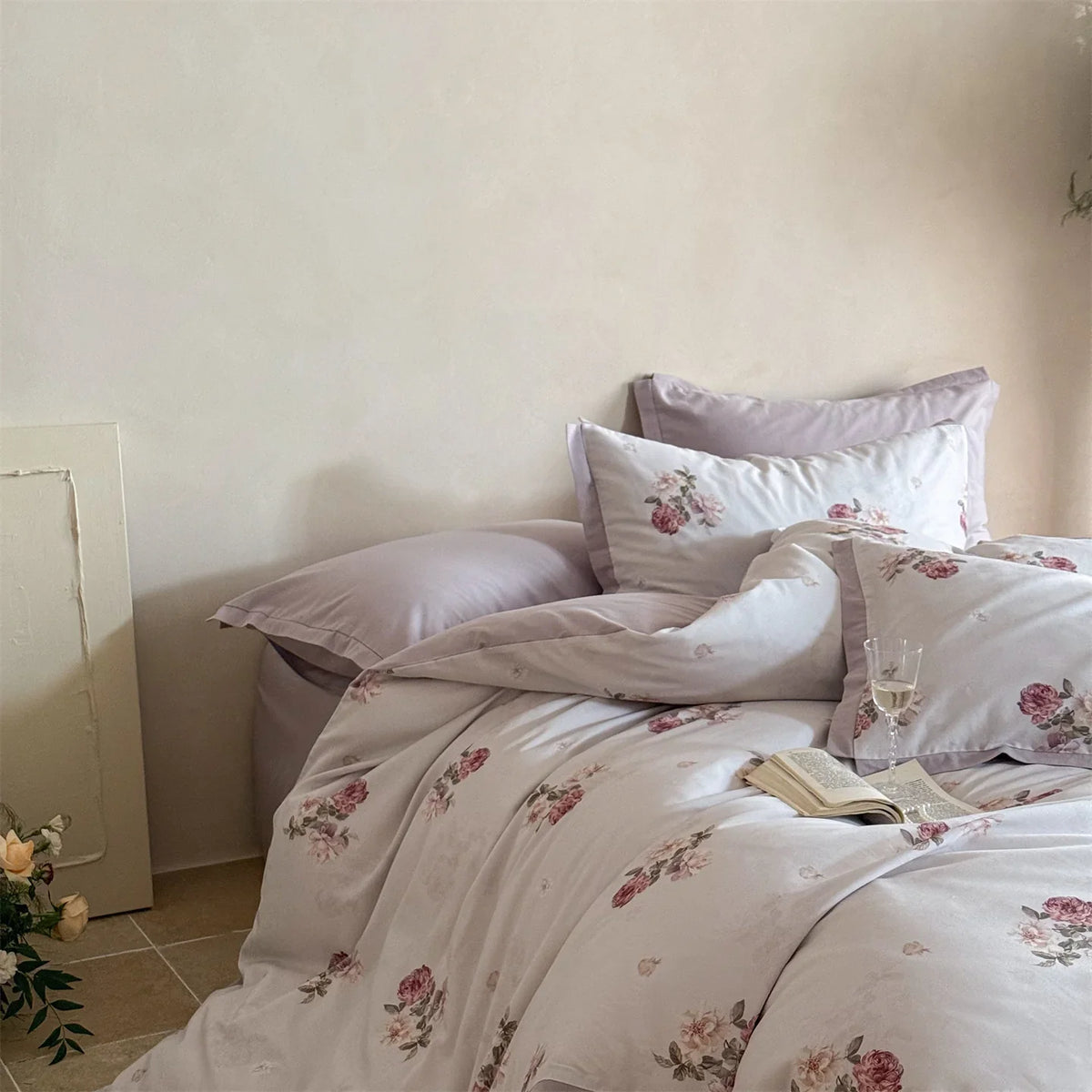 Bedding Set Breathable Woven Floral Watercolor 4-Piece