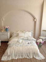 Bedding Set Cotton Blend Chiffon Ruffle Butterfly Embroidery 4-Piece