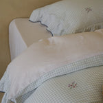 Bedding Set Cotton Blend Quilted Gingham Floral Embroidery