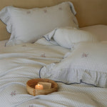 Bedding Set Cotton Blend Quilted Gingham Floral Embroidery