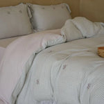 Bedding Set Cotton Blend Quilted Gingham Floral Embroidery