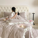 Bedding Set Cotton Blend Quilted Jacquard & Ruffle Trim