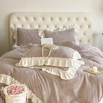 Bedding Set Cotton Blend Quilted Jacquard & Ruffle Trim